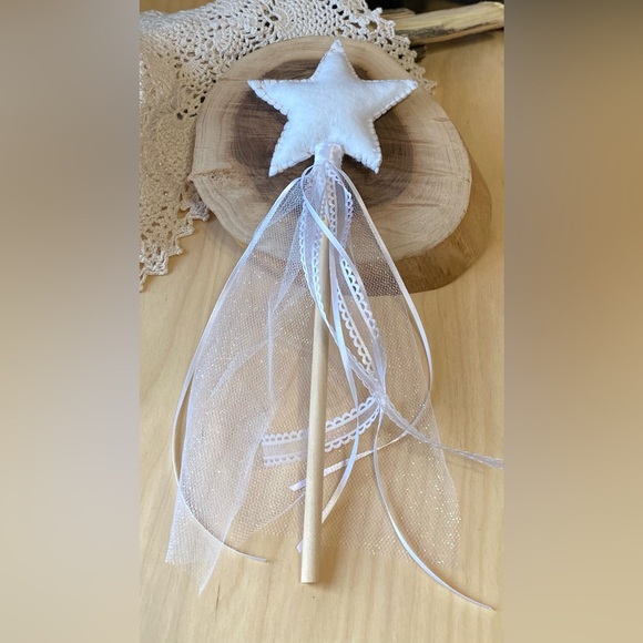 Felt Star Wand White Lace and Tulle Whimsical Fairy and Cottage-core decor - Picture 3 of 3
